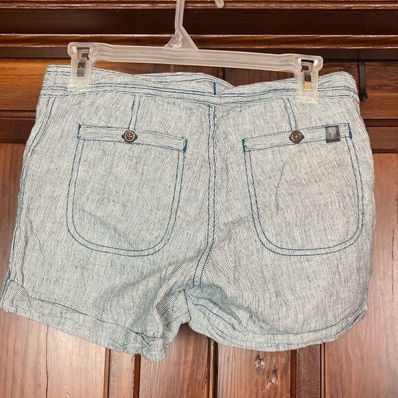 The North Face | Blue White Striped Linen Blend Draw String Cuffed Shorts Sz 0 - Picture 2 of 9